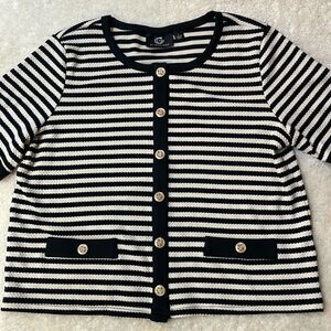 G by Giuliana Striped Short Sleeve Cardigan Top with Gold Buttons Women’s Sz L